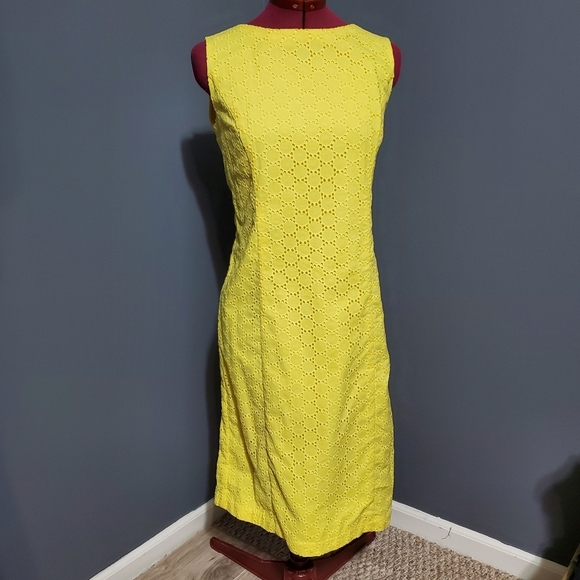 Talbots Dresses & Skirts - Talbots Yellow Eyelet Sleeveless Sheath Dress 100% Cotton Size 12